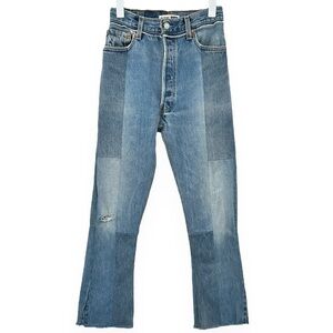 RE/DONE x Levi’s Reconstructed Frayed Raw Hem Straight Leg Blue Jeans sz 24